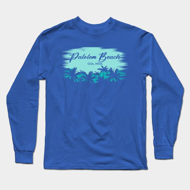 Palolem Beach Goa, India Retro Beach Landscape with Palm Trees Long Sleeve T-Shirt by Now Boarding